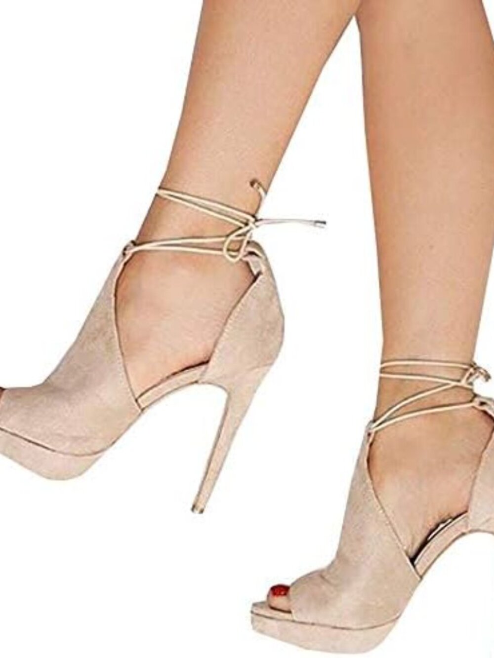 Womens Peep Toe Platform Heels Sexy Sandals Strappy Lace Up Tie Stilettos Dress - Picture 3 of 4